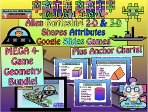 Alien Battleship: Geometric 2-D & 3-D Shapes Attributes - 4 Google Slides Games