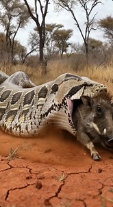 Will the python manage to swallow the warthog? 🐍🐗😨❓ | Cute Pets
