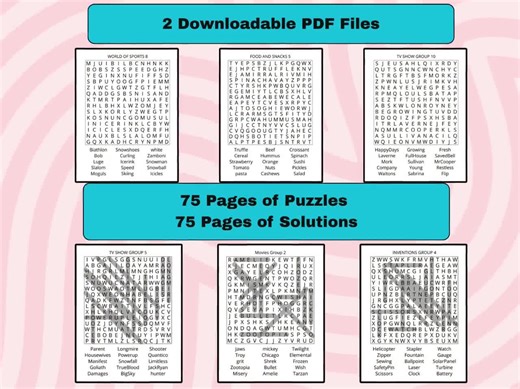 Large Print Word Search | 75 Jumbo Puzzles for Adults, Seniors (printable PDF) - Etsy