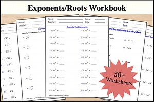 50  Exponents and Roots Worksheet Math Packet | Math Workbook Grade 4-8 | Exponents & Radicals With Keys | 5th 6th 7th 8th Grade Algebra - Etsy