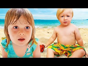 Kids play at the beach & swimming in a bathtub. Family fun video for kids & kids' playtime.