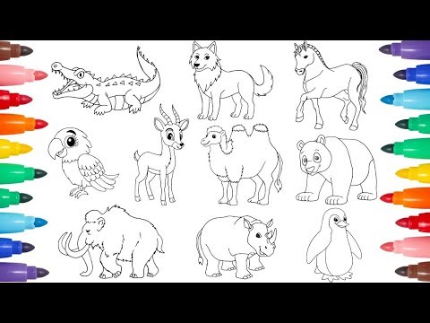 Draw 10 Amazing Animals Step by Step For Kids | Wild Animals Easy Drawing 🐊 Children Draw Animals 🐧🐘