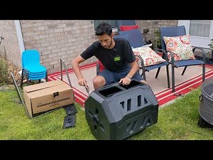 FULL ASSEMBLY TIME LAPSE: Tumbling Composter Dual Rotating Batch Compost Bin, 43 Gallon Black Door