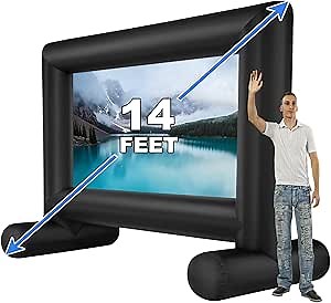 14 FT Inflatable Projector Movie Screen for Outside, Blow up Projector Screen Front/Rear Projection for Backyard Movie Night Outdoor Party