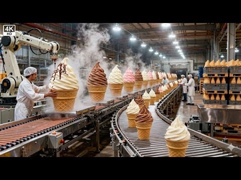 Inside an Ice Cream Cone Factory - From Fresh Milk to Frozen Treats (Automated Line)