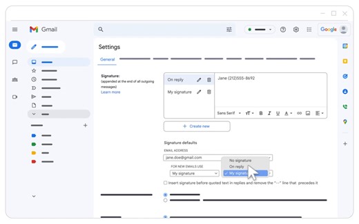 Make your emails yours. Add logos, links, and your personal flair with Gmail’s easy-to-build signature 👉 https://goo.gle/3Kdi21Z | Gmail