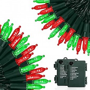 KOUQIYA Battery Operated Christmas Lights 2 Pack, 17ft 50 LED Mini String Light with Auto-Timer 8 Modes Waterproof Tree Lights (Red&Green)