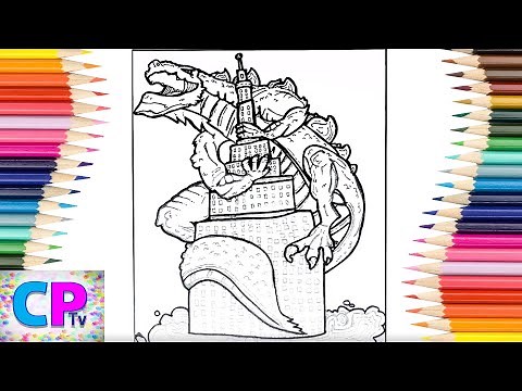 Godzilla Coloring Pages ,Godzilla Sits On The Top of Skyscraper and Ready for Action