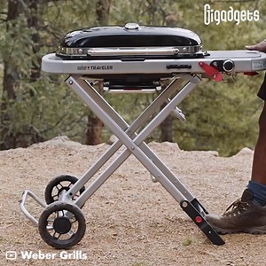 This portable grill folds up to cook your meals on the go. Weber Traveler gas grill comes with a compact foldable design. It allows travelers to set it up with one hand for a convenient cooking experience. It was developed by American manufacturer Weber Inc. and has a retail price of $399.00. Optional accessories to complete the set are also available on their official website. | GIGadgets