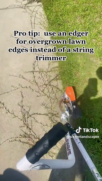 Lawn care tip: using a edger will give you a cleaner edge than a string trimmer. #sixtenlandscaper #foryou #fyp #lawntok #grass #lawns