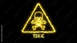 Toxic Symbol on a black background. Fire animation in graphic stile 4K