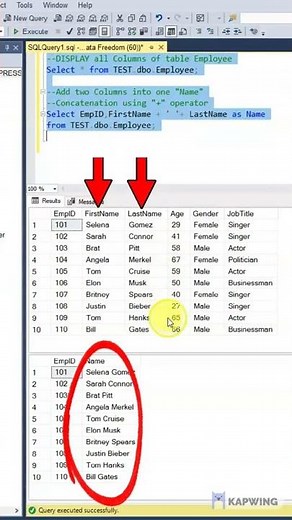 SQL: Combine (Concatenation) multiple columns into one field using the "+" operator.