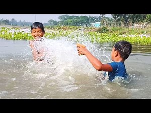 Awesome Bathing in village for children | Kids Swimming and play with water