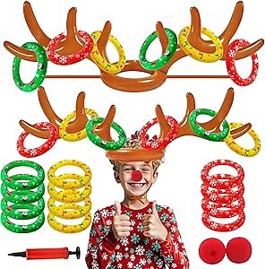 H-Style Christmas Games, 2 Set Inflatable Reindeer Antler Ring Toss Game for Kids Adult, Christmas Inflatable Ring Toss Game for Party Family Party Gifts