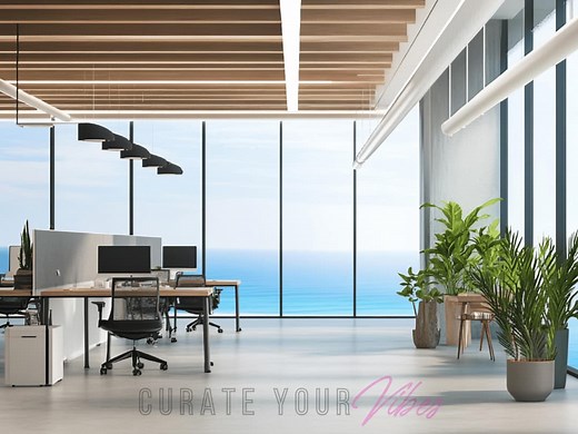 Modern Office Microsoft Teams Background | Ocean View Home Office Backdrop | Free Zoom Wallpaper - Etsy