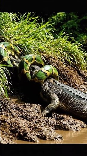GIANT SNAKE VS CROCODILE! 🐍🐊 #wildlife #SnakeVsCrocodile