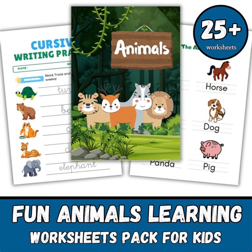 Animal Worksheets | Tracing, Matching, Coloring (printable PDF) - Etsy