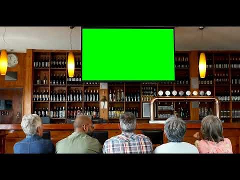 TV Green Screen | Happy friends watching television in bar 4k