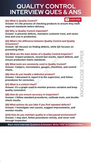 Quality Control Interview Questions and Answers | QC Interview Questions and Answers