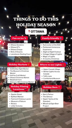 Looking for top things to do in Ottawa this holiday season? ✨🎅🎄 Canada’s charming capital gets into the holiday spirit with a flurry of special events in November and December. Here’s all the inspiration you might need! More details in our link in bio and follow for more 😍🙌 Save for later and tag a friend to do these with! 👇 #MyOttawa #Ottawa #DiscoverOntario #ExploreCanada #Holiday | Ottawa Tourism