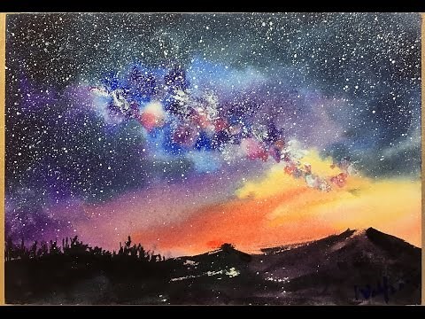 Watercolor Starry Night Sky Demonstration
