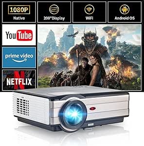 Native 1080P Full HD Home Theater Movie Projector with WiFi and Bluetooth, Outdoor Indoor Video Projector Wireless Mirror for iOS & Android Phone, Compatible with HDMI,USB,Laptop,TV Stick