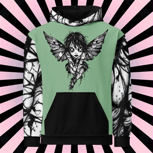 Gothic Y2K Hoodie: Mummy Wrap Sleeves, Grunge Fairy Graphic Hoody - Etsy