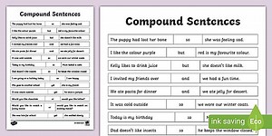 Compound Sentences Cut and Paste Worksheet