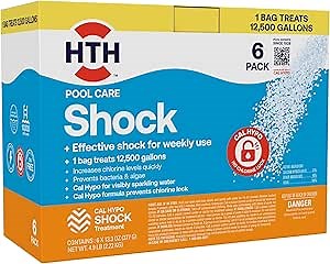 HTH 52030B Swimming Pool Care Shock, Swimming Pool Chlorinator Boosts Chlorine Levels, Cal Hypo Formula, 13.3oz (Pack of 6)