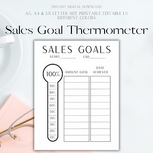Printable Sales Goal Tracker, Simple Finance Thermometer Chart Tracker, Minimalist Goal, Printable Thermometer, Digital Download Printable - Etsy