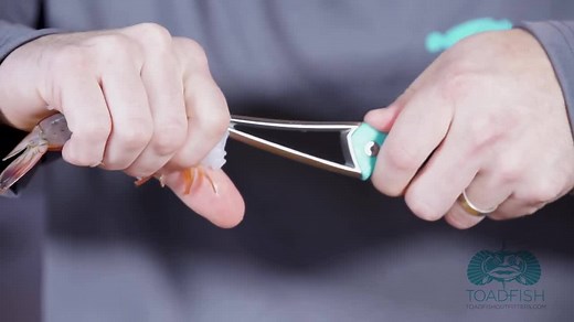 84K views · 707 reactions | How To Use Your Frogmore™ Shrimp Cleaner: 1. You insert the tool right below the top of the shell. 2. Then you push the tool forward, while at the same time sliding the shrimp upwards towards the handle. 3. The entire shrimp peel will be left on the Frogmore cleaner. And the peeled, deveined, and butterflied shrimp will be left in your hand. 4. A quick rinse and you're done! | Toadfish | Facebook