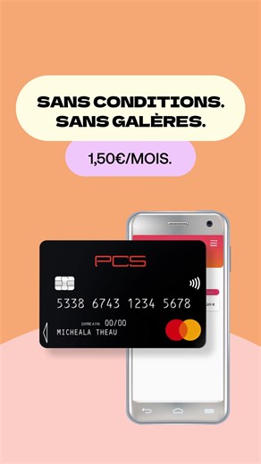Paiements, retraits, voyages : La carte PCS Black vous accompagne partout ! 💸 Plus qu'une carte, un style de vie : Recharge quand tu veux, dépense comme tu veux, sans être à découvert. 🚀 Simplicité d'utilisation : Gère ton compte en quelques clics. 💳 Libère-toi des contraintes : Sans conditions de revenus et sans engagement. Ouvre ton compte en 5min et profite de tous les avantages ! | PCS Mastercard