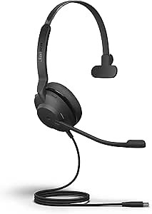 Jabra Evolve2 30 MS Wired Headset, USB-C, Mono, Black – Lightweight, Portable Telephone Headset with 2 Built-in Microphones – Work Headset with Superior Audio and Reliable Comfort
