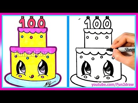How To Draw and Color a Cute Cake Easy - 100 Million Views Celebration - Fun2draw