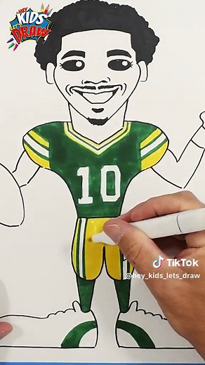 🏈 How to Draw Jordan Love quarterback for the @Green Bay Packers NFL football. Watch complete tutorial on YouTube. #heykidsletsdraw #jordanlove #packers #greenbaypackers #football #nfl #artforkids #kidart #arttutorial #drawingtutorial