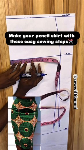 Online Fashion Tutor| Beginner Sewing Coach on Instagram: "Learn how to draft and sew a Pencil skirt with ease✂️🧵. Watch the full tutorial on YouTube (search 'sew with bunmi' or click the link in my bio) . I show you a step by step guide on how to draft and cut a basic skirt pattern . How to cut and sew a pencil/ straight skirt for beginners. #sewwithbunmi #sewingforbeginners #howtosew #sewingtutorial #learntosew #sewing #sewwithme #youtuber #pencilskirt #basicskirtpattern #sewingtips #sewingti