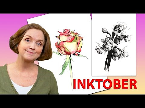 Two ink flowers drawings for Inktober - Stippling and pen and wash.