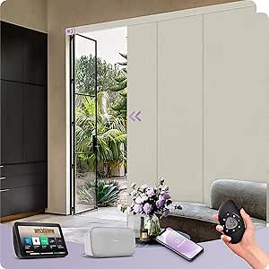 Amazon.com: Graywind Motorized Sliding Panels Blackout Compatible with Alexa Google Smart Panel Track Blinds Remote Shades for Patio Sliding Door, Custom Size (Beige White) : Home & Kitchen