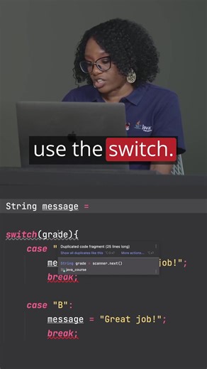 6.3K views · 112 reactions | Simplifying Java Switch Statements with Switch Expressions  Join Angie Jones to learn Java, a top language for enterprise applications, through hands-on coding challenges that reinforce real-world concepts! https://frontendmasters.com/courses/java/?utm_source=social&utm_medium=facebook&utm_campaign=switchexpressions #Fullstack #Backend #WebDev #Programming #Coding #LearnToCode #Java | Frontend Masters | Facebook