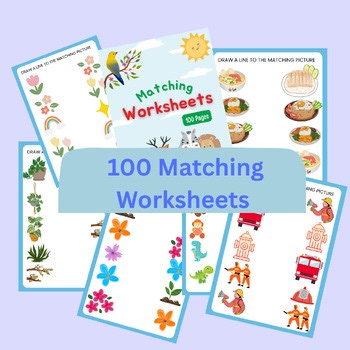 Matching Worksheets Bundle | 100 Pages of Line-to-Match Activities for Preschool