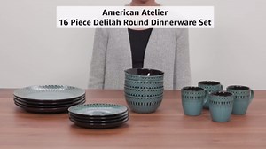 American Atelier 6588-16rb 16 Piece Delilah Round Dinnerware Set, Green