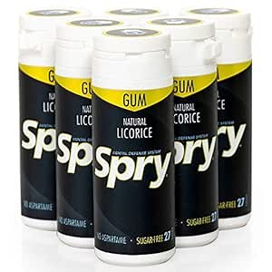 Spry Fresh Natural Xylitol Chewing Gum Dental Defense System - Aspartame-Free, Sugar-Free, Non-GMO, Gluten-Free (Licorice, 27 Count - Pack of 6)