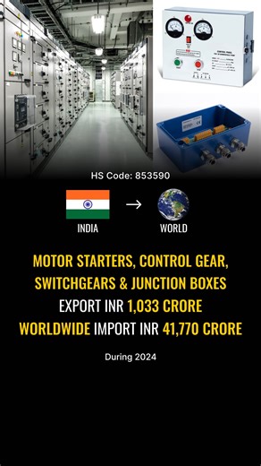 🇮🇳 India’s Best Export Import Business Trainers on Instagram: "India 🇮🇳👉🌎World, Motor starters, Control gear, Switchgears & Junction boxes Export ₹1,033 Crore (Yr 2024) 🌎World imported ₹41,770 Cr worth of Motor starters, Control gear, Switchgears & Junction boxes in 2024 Join Gems & Jewellery Export Import Business Course� 🔗 Link in Bio (AmitMulani.com) Course Inquiry contact� 👉+917069774747"