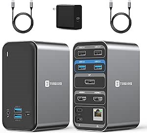 USB C Docking Station Dual Monitor, 13-in-1 Laptop Docking Station with Dual HDMI, DP, 65W Power Supply, 7 USB Ports,Gigabit Ethernet and Audio, Universal USB C Dock for Dell, HP, Lenovo, Surface 4