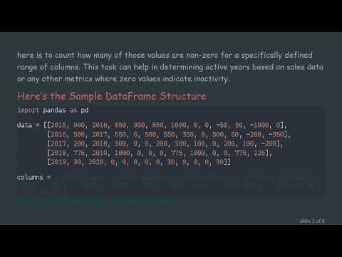 Counting Non 0 Values in Rows of a Specific Column Range Using Python Pandas