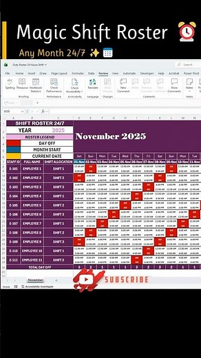 Magic Shift Roster Any Month 24/7 ✨📅⏰ #excel #roster #trending