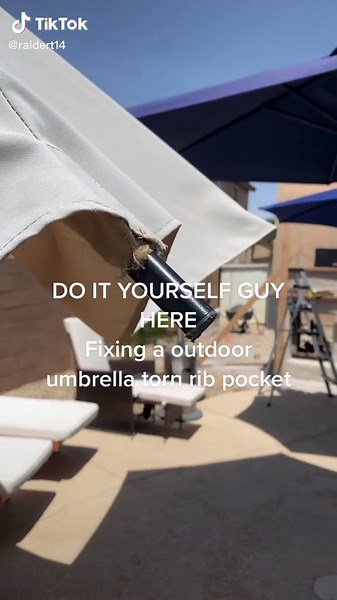 Outdoor umbrella torn rib pocket fix #outdoorumbrellafix