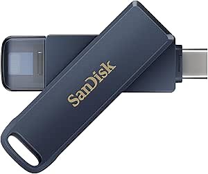 SANDISK 128GB Phone Drive for iPhone - USB-C and Lightning - Compatible with iPhones, iPads, Mac, and USB-C Devices - Made for iPhone Certified - Metallic Blue Finish - SDIXD0N-128G-GN6N