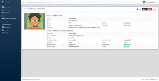 Vehicle Insurance Management System in PHP/OOP Free Source Code