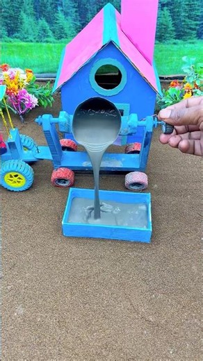 🚜DIY Mini Cement Mixer Pouring Concrete Into Hand Pumps 🧱 Amazing Mini Construction Build #Shorts